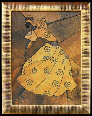 Африканка с цветочками на платье - картина из камня