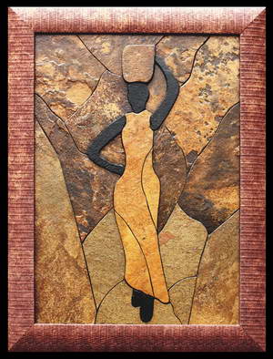 Африканка с корзиной на голове - картина из камня