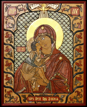 Образ Пресвятой Богородицы Донская - картина на камне с позолотой