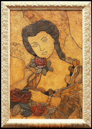 Дама с розами - картины из камня