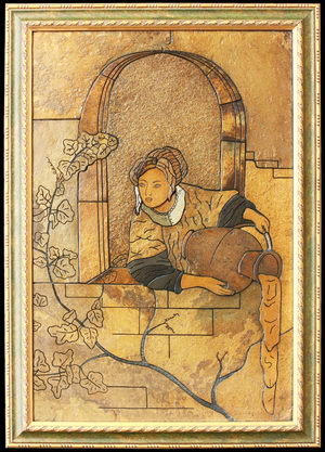 Девушка с кувшином в окне - картины из камня