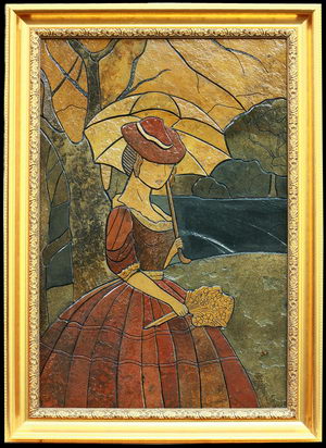 Девушка с зонтом - картины из камня