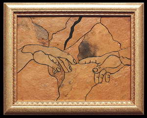 "Сотврение  Адама" Микеланджело (фрагмент) - картина на камне