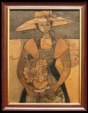 Девушка в шляпке - картина на камне