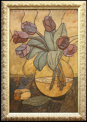 Тюльпаны в вазе - картина на камне