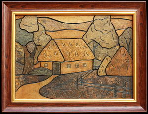 Сельский домик - картина на камне