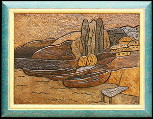 Лодка на берегу - картина на камне
