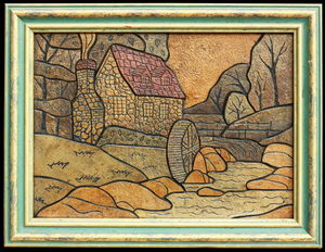 Дом у ручья - картина на камне