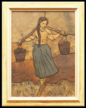 Девушка с коромыслом - картина из камня