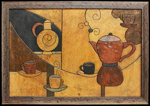 Чайный сервиз 2 - картина на камне