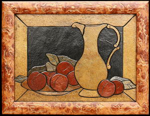 Кувшин и персики - картина на камне