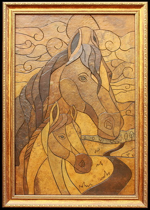 Две лошади - картины на камне