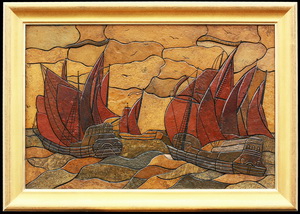 Корабли в море - картина на камне